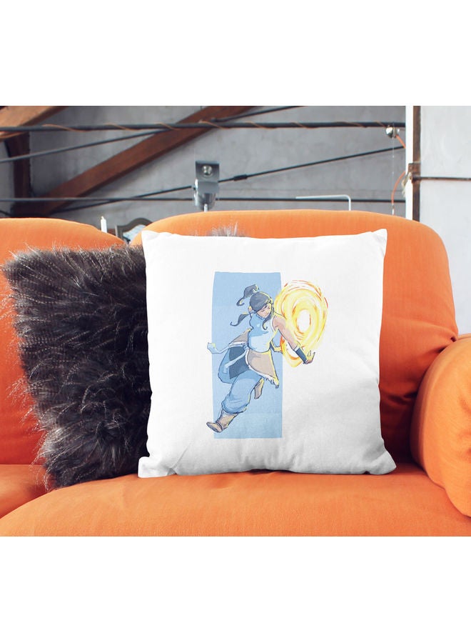 ليت وسادة زينة بتصميم شخصية كاتانا واتر بيندر بنمط نار من مسلسل "The Last Airbender" أبيض/ أزرق/ أصفر 16x16بوصة - Image 2