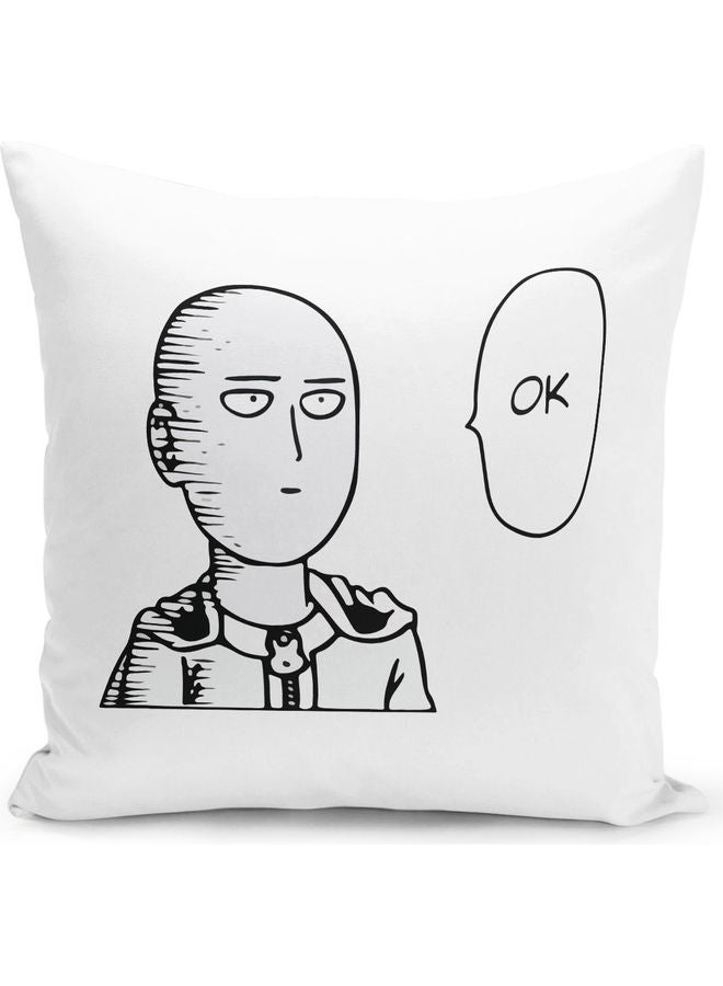 ليت وسادة زينة بطبعة اقتباس "Caped Baldy Ok" أبيض/أسود. 16x16بوصة - Image 1