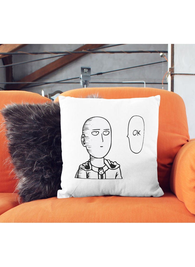 ليت وسادة زينة بطبعة اقتباس "Caped Baldy Ok" أبيض/أسود. 16x16بوصة - Image 2