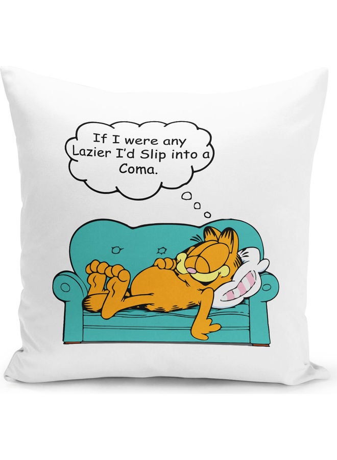 ليت وسادة زينة بنمط اقتباس عن حب النوم والكسل أبيض/ وردي/ أصفر 16x16بوصة - Image 1