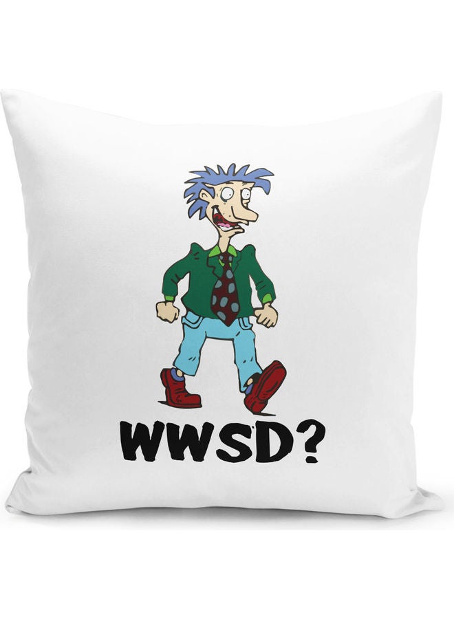 ليت وسادة زينة بطبعة عبارة "What Would Stu WWSD" من مسلسل "Rugrats" أبيض/ أزرق/ أخضر 16x16بوصة - Image 1