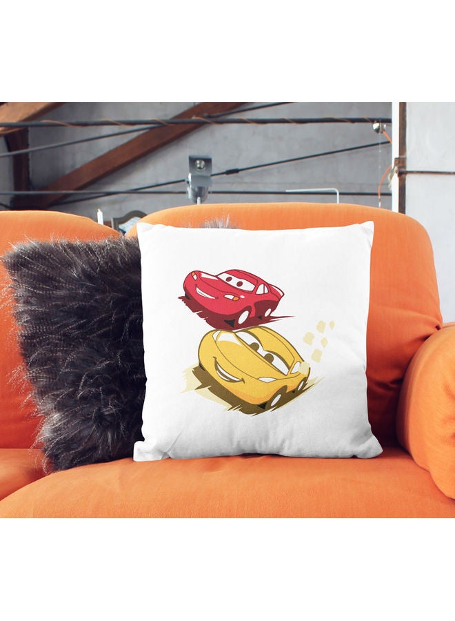 ليت وسادة زينة بطبعة سيارات سباق أبيض/أحمر/أصفر 16x16بوصة - Image 2