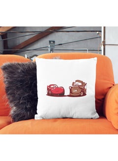 LIT Lighitng McQueen And Mater Cars Themed Throw Pillow White/Red/Brown 16x16inch  - Image 2