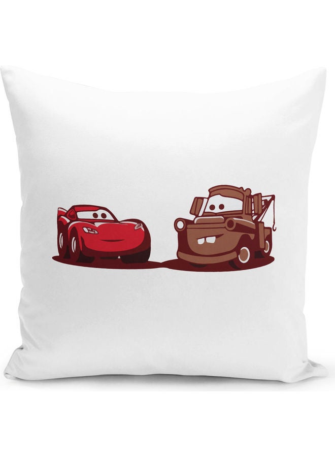 LIT Lighitng McQueen And Mater Cars Themed Throw Pillow White/Red/Brown 16x16inch - Image 1