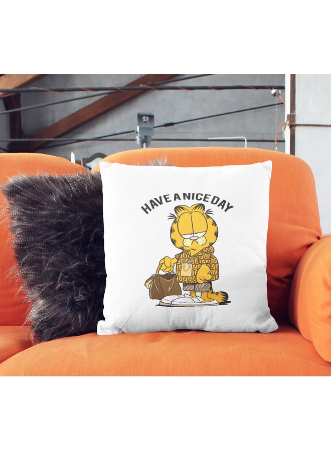 ليت وسادة زينة بطبعة شخصية جارفيلد الساخرة لون أبيض ووردي وأصفر 16x16بوصة - Image 2