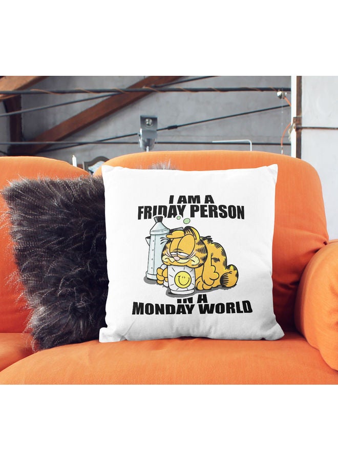 ليت وسادة زينة بطبعة مضحكة لشخصية جارفيلد يوم الاثنين أبيض/ وردي/ أصفر 16x16بوصة - Image 2