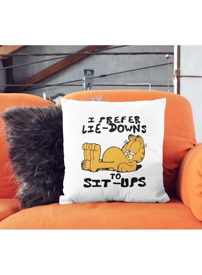 ليت وسادة زينة بطبعة عبارة "I Prefer Sit Ups" لكارهي الرياضة أبيض/ أسود/ أصفر 16x16بوصة - Image 2