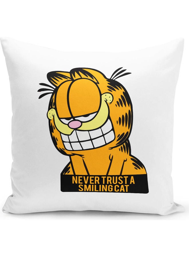 ليت وسادة زينة بطبعة قط جارفيلد مبتسم أبيض/ وردي/ أصفر 16x16بوصة - Image 1