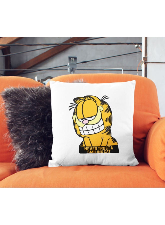 ليت وسادة زينة بطبعة قط جارفيلد مبتسم أبيض/ وردي/ أصفر 16x16بوصة - Image 2