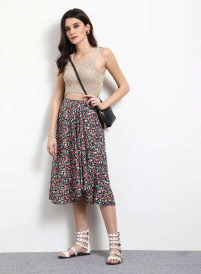 DRIP - Plated Detail Floral Print Midi Skirt Multicolour - Image 1