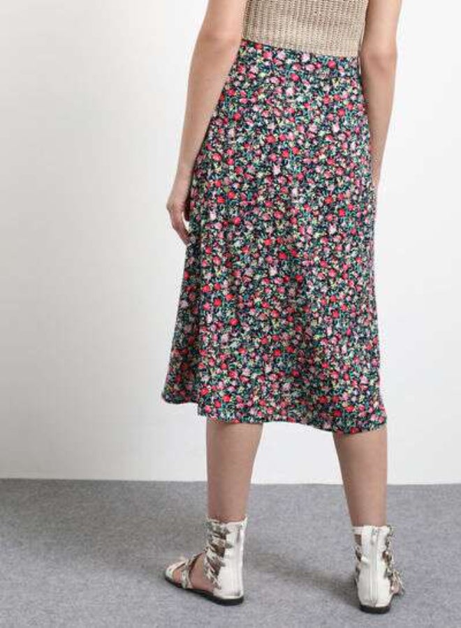 DRIP - Plated Detail Floral Print Midi Skirt Multicolour - Image 1