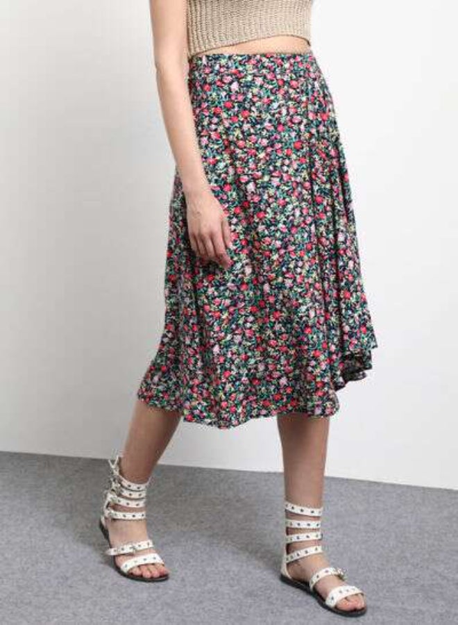 DRIP - Plated Detail Floral Print Midi Skirt Multicolour - Image 1