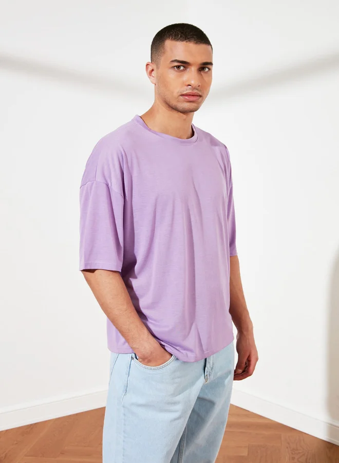 trendyol Oversized Round Neck T-Shirt Purple