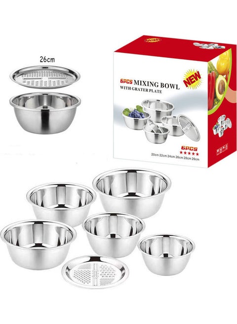 Mixing And Nesting Bowl Set With Grater Plate Silver 28x28x15cm