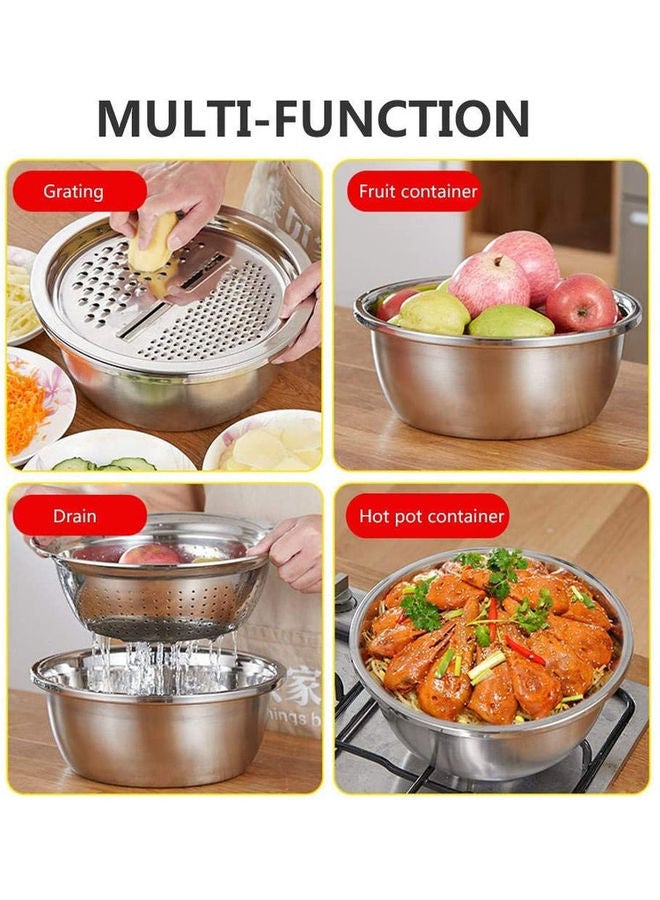 ARTC 3 In 1 Multifunctional Basin Bowl Set With Grater Silver 26x26x11cm - Image 3