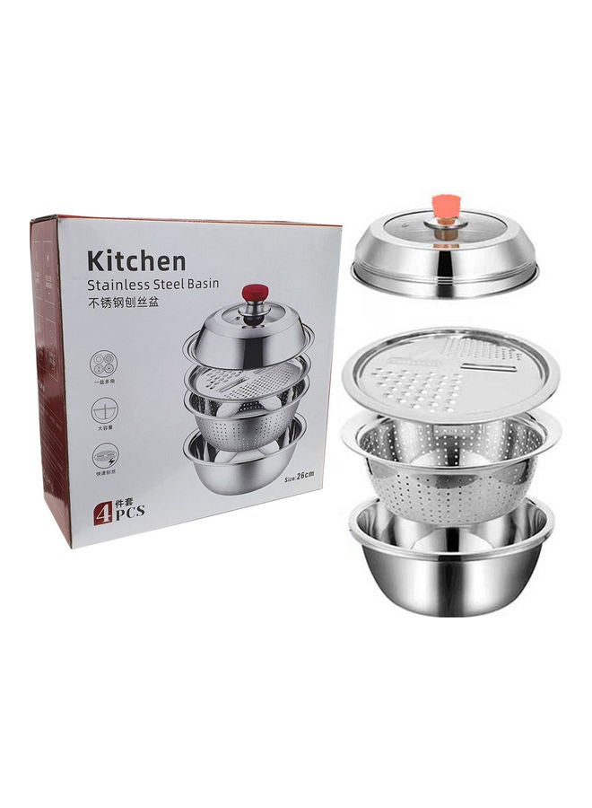 ARTC 4 In 1 Multifunctional Stainless Steel Basin Bowl Set With Grater Silver 26x26x11cm  - Image 1