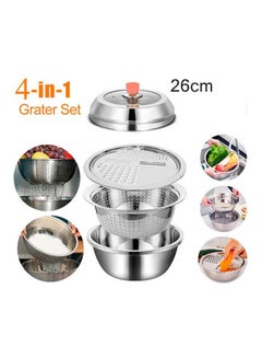 4 In 1 Multifunctional Stainless Steel Basin Bowl Set With Grater Silver 26x26x11cm - v1639897095/N52196293A_2