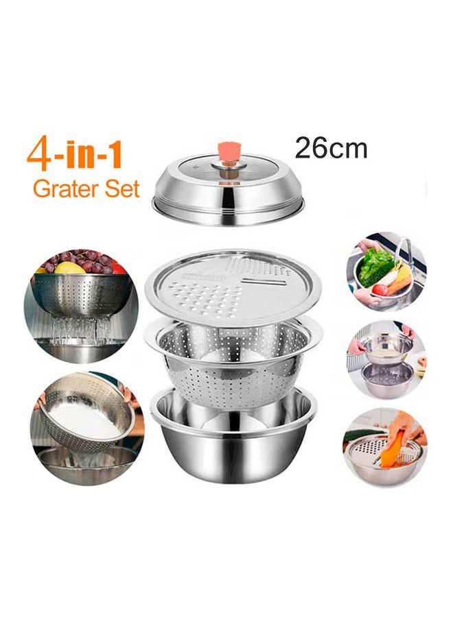 ARTC 4 In 1 Multifunctional Stainless Steel Basin Bowl Set With Grater Silver 26x26x11cm  - Image 2