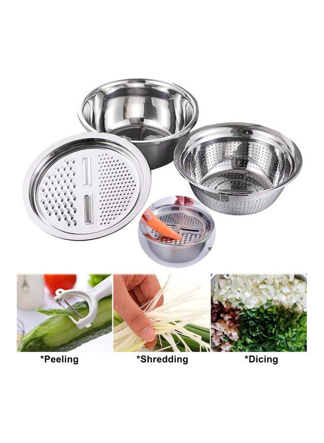 ARTC 4 In 1 Multifunctional Stainless Steel Basin Bowl Set With Grater Silver 26x26x11cm  - Image 3