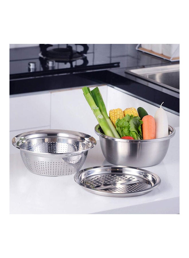 ARTC 4 In 1 Multifunctional Stainless Steel Basin Bowl Set With Grater Silver 26x26x11cm  - Image 4