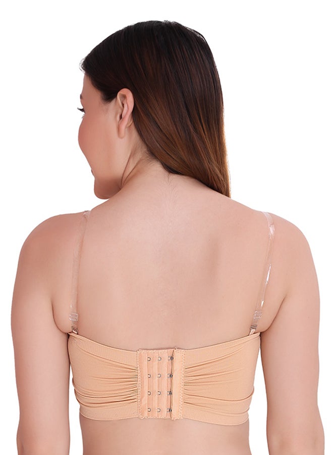 Glamroot Women's Padded Strechable Seamless Strapless Multi-Way Tube Bra With Back Hook Closure And Removable Straps And Pads Free Size Beige - Image 2