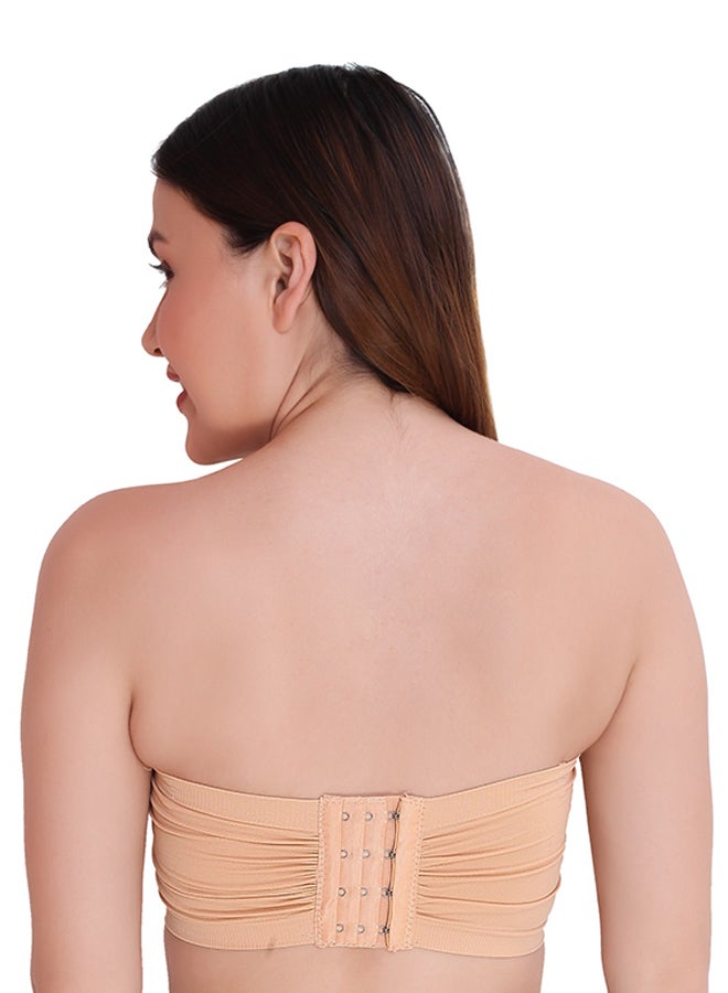Glamroot Women's Padded Strechable Seamless Strapless Multi-Way Tube Bra With Back Hook Closure And Removable Straps And Pads Free Size Beige - Image 4