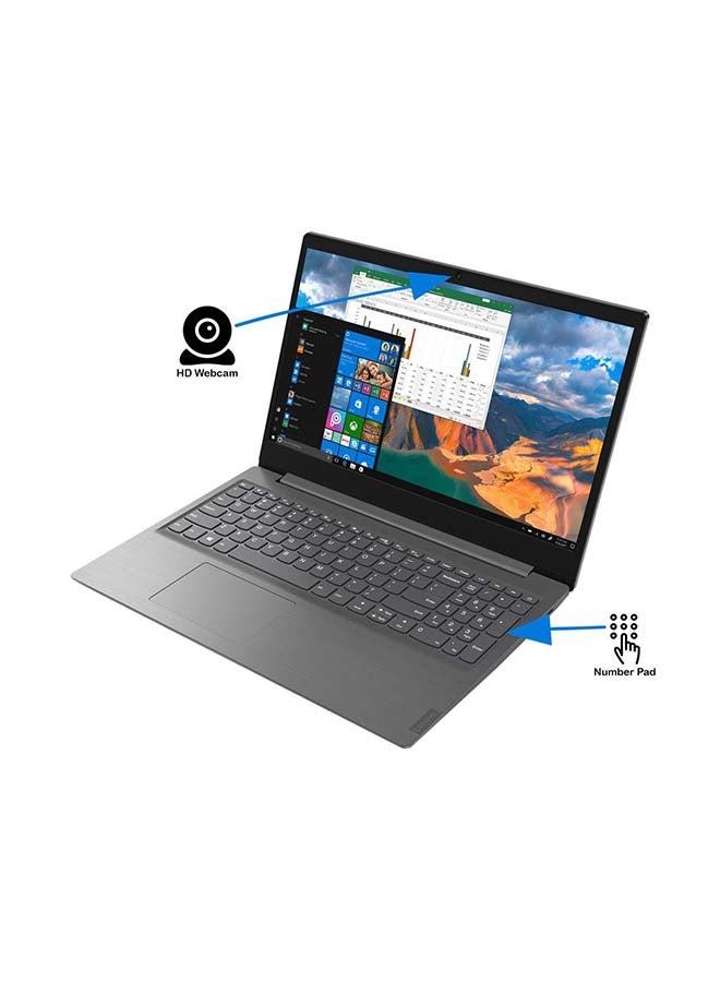 لينوفو - لابتوب V15 احترافي وللأعمال بشاشة 15.6 بوصة بدقةٍ عالية الوضوح ومعالج سيليرون N4020 وذاكرة رام 4 جيجابايت ومحرك أقراص صلبة HDD بسعة 1 تيرابايت ومحرك أقراص SSD بسعة 128 جيجابايت وبطاقة رسومات إنتل فائقة الوضوح ونظام التشغيل ويندوز 10 - إصدار عالمي الإنجليزية/العربية رمادي - Image 1