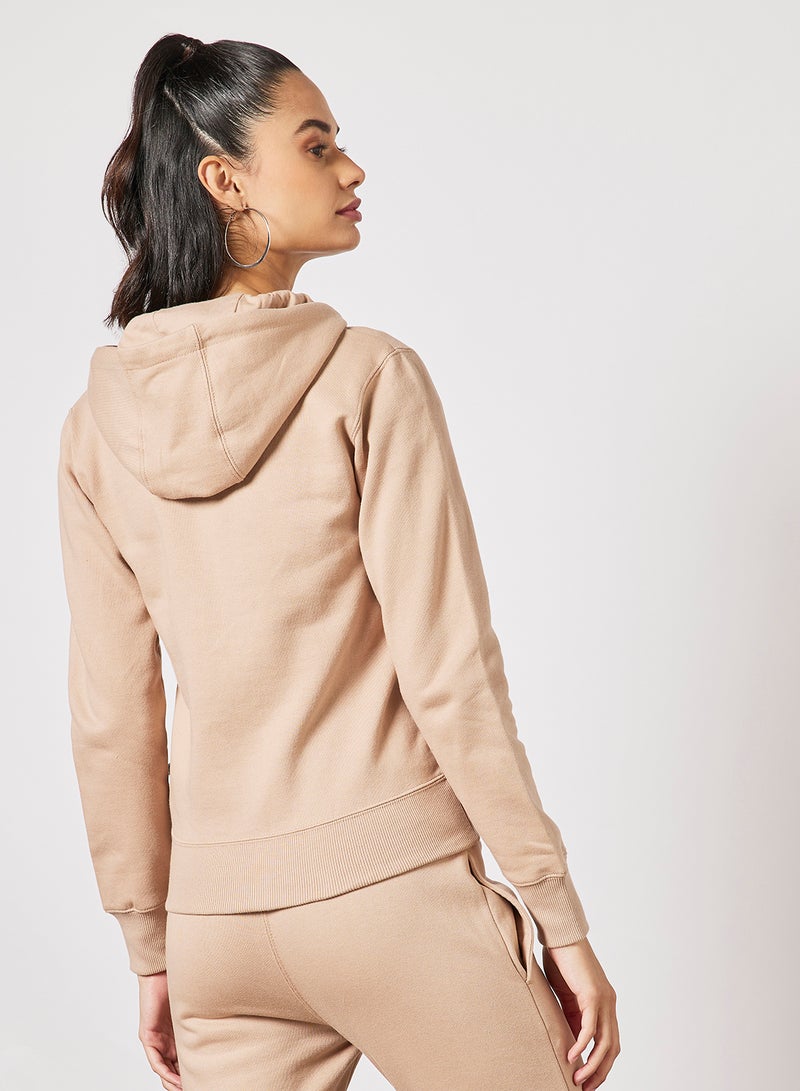 Russell Athletic - Logo Zip-Through Hoodie Beige - Image 1