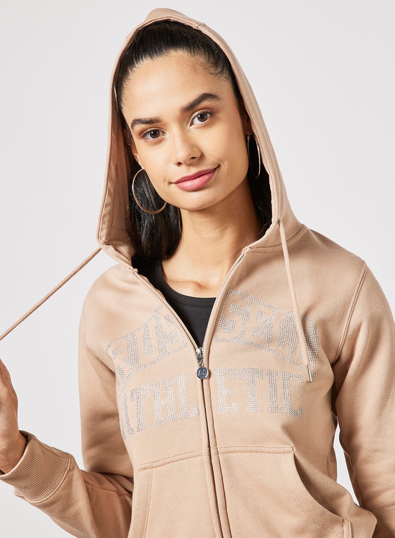 Russell Athletic - Logo Zip-Through Hoodie Beige - Image 1