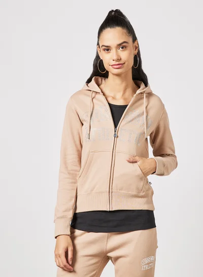 Russell Athletic Logo Zip-Through Hoodie Beige