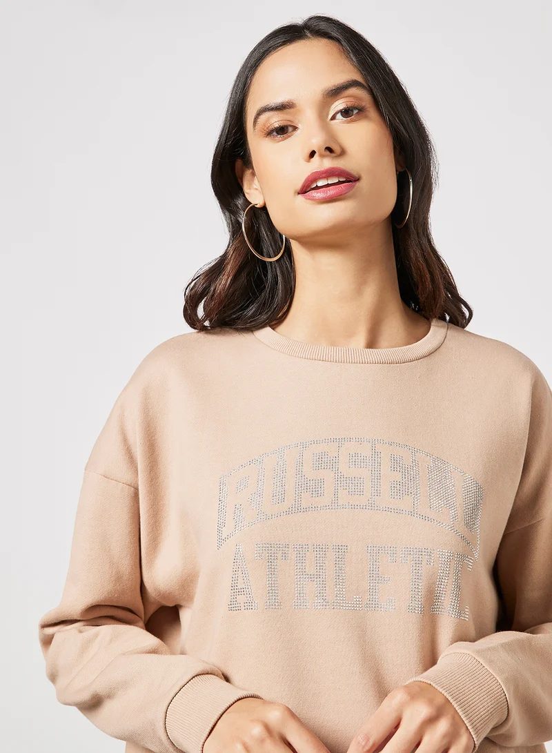Russell Athletic Logo Crew Neck Sweat Dress Beige