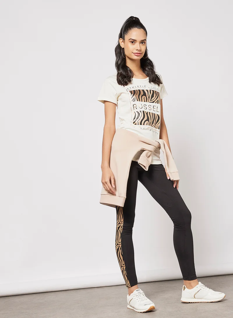 Russell Athletic Box Logo Round Neck T-Shirt Ivory