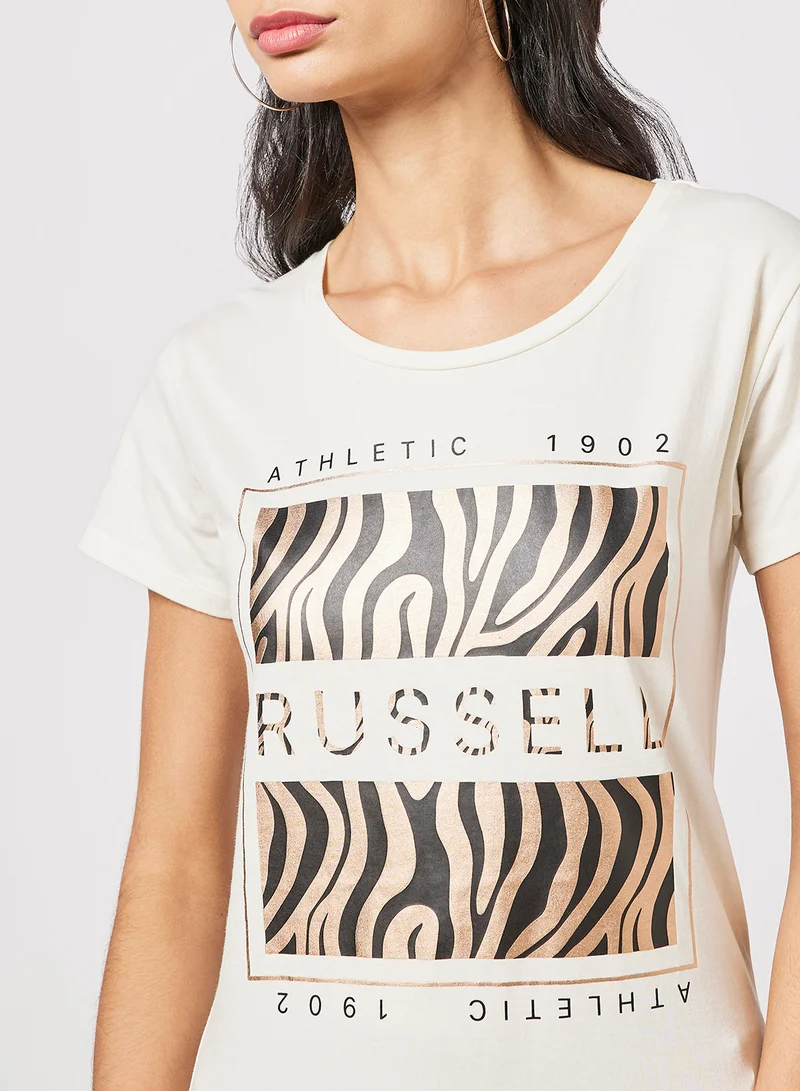 Russell Athletic Box Logo Round Neck T-Shirt Ivory