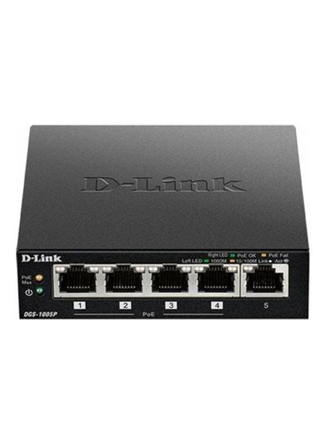 D-Link - 5-Port Gigabit Switch w/ 4 PoE Ports, 10 Gbps, 60W PoE Budget, IEEE 802.3at Compliant, Plug & Play, Easy Installation | DGS-1005P Black - Image 1
