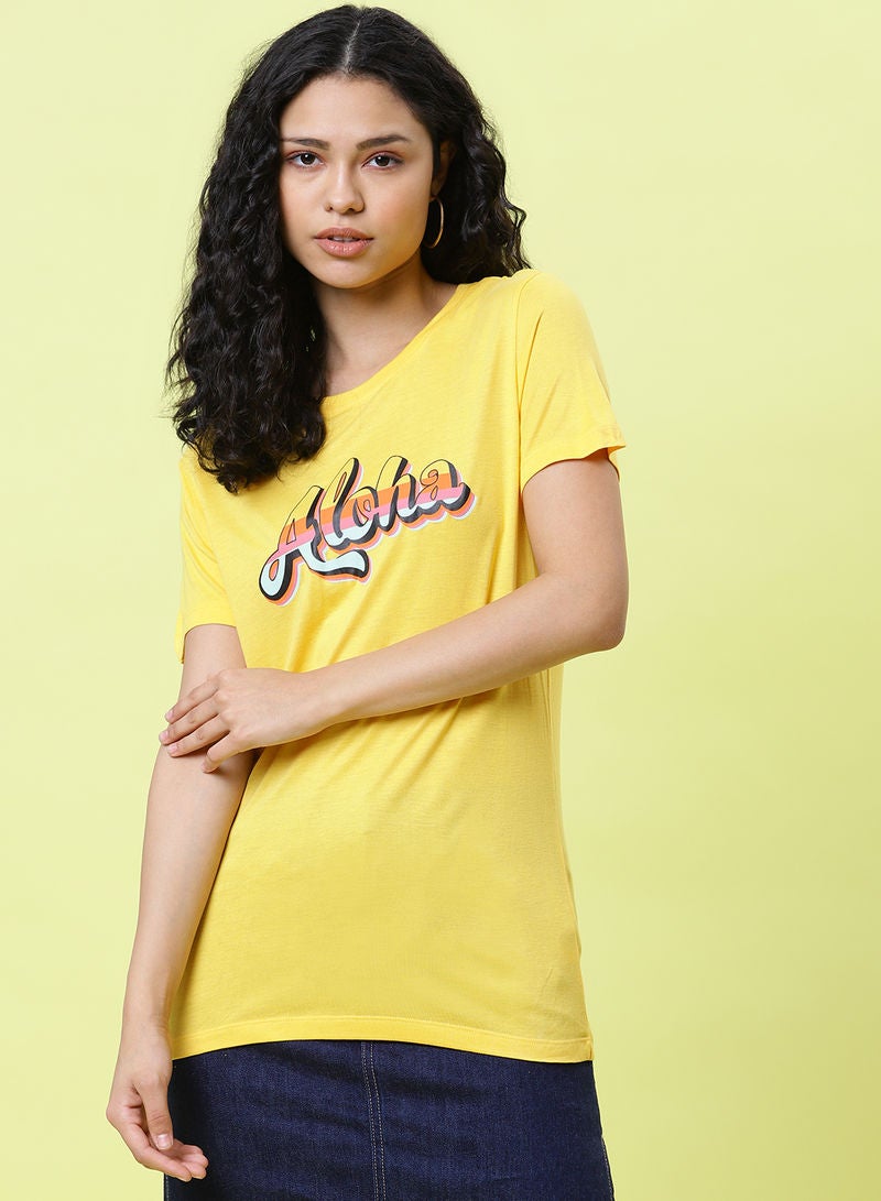 Graphic Print Crew Neck T-Shirt Yellow - v1639920410/N48783388V_1