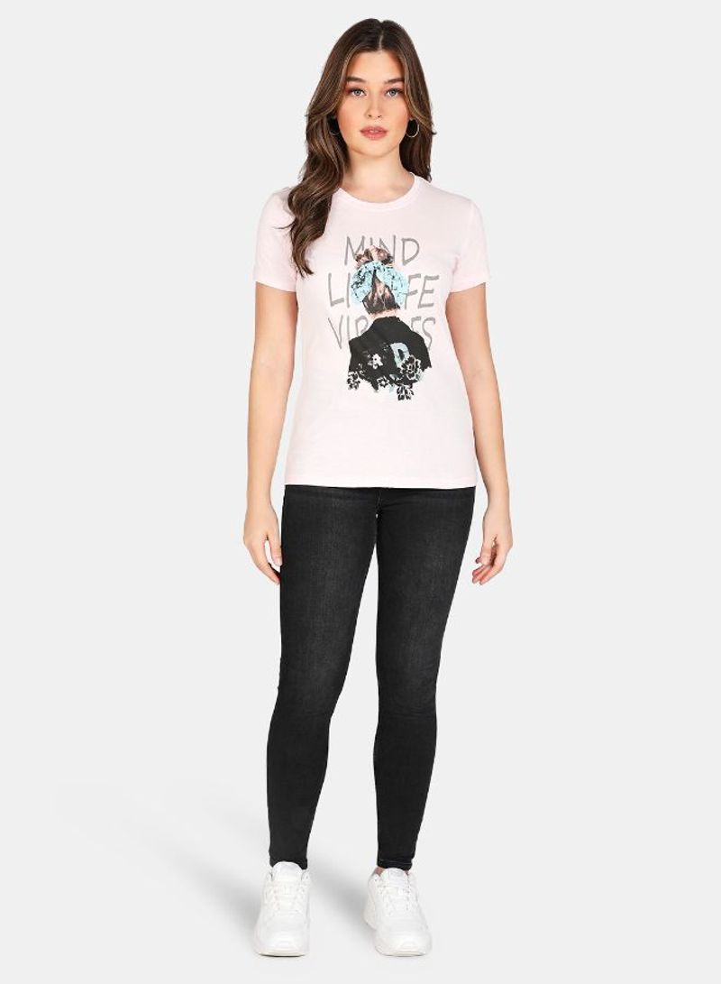 DRIP Printed Crew Neck T-Shirt Powder Pink - Image 3