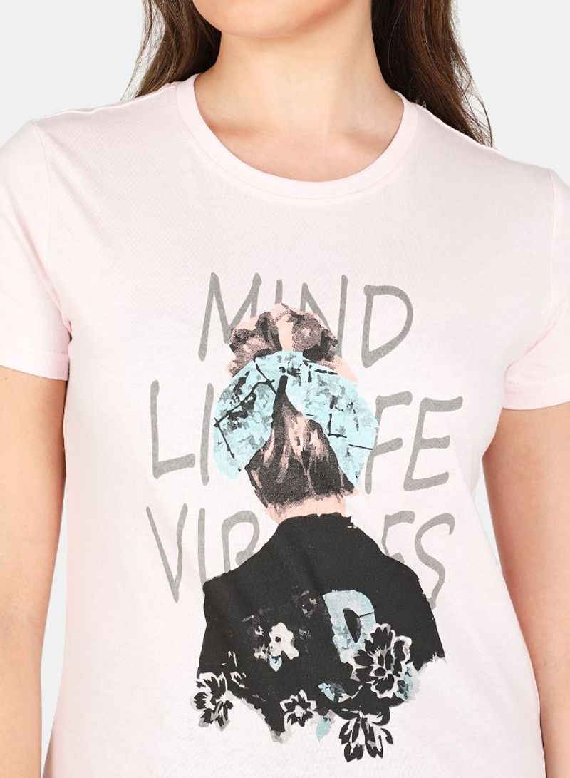 DRIP Printed Crew Neck T-Shirt Powder Pink - Image 2