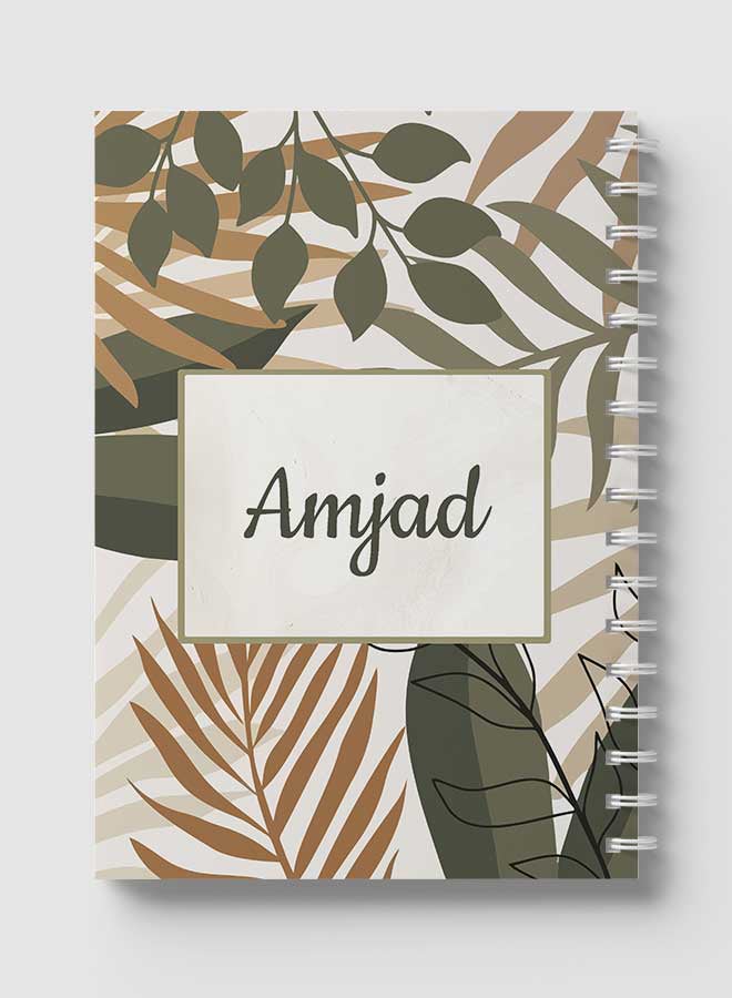 LOWHA Spiral Notebook For School Or Business Note Taking With 60 Sheets English Name Amjad Brown/Grey/Black - Image 5
