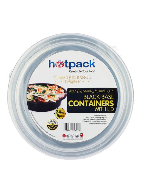 5-Piece Base Round Container With Lids Black/White