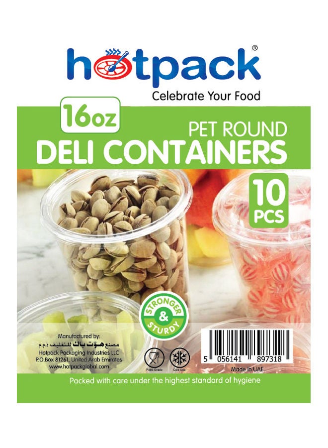 Hotpack Disposable PET, Clear, Food Storage, Deli Container Round with Lid 16 ounce, 10 Pieces Clear - Image 4