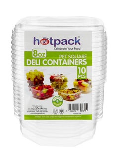 10-Piece Pet Square Deli Containers with Lid Clear