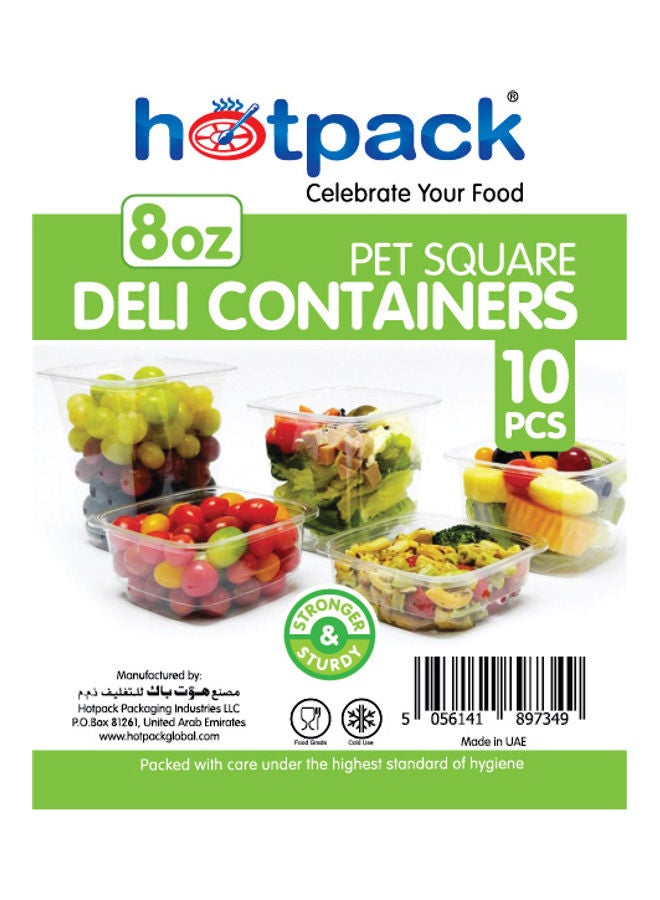 Hotpack - 10-Piece Pet Square Deli Containers with Lid Clear - Image 1