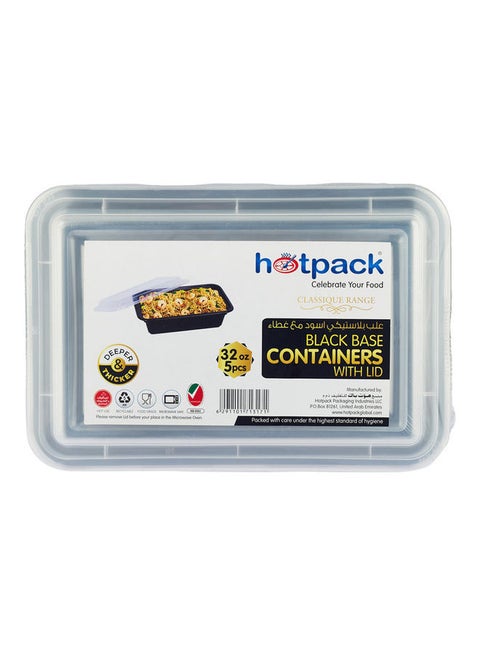 5-Piece Base Rectangular Container With Lids Black/Clear