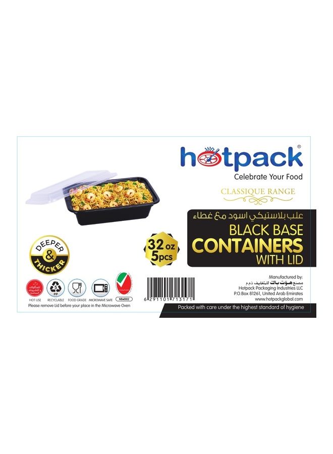 5-Piece Base Rectangular Container With Lids Black/Clear
