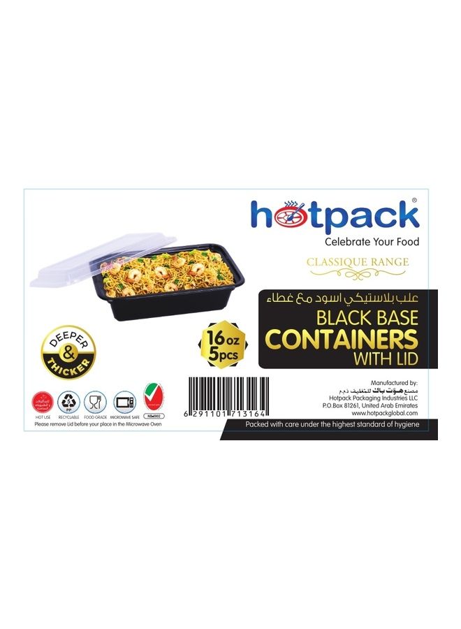Hotpack Disposable Microwaveable Rectangular Black Base, Meal Prep Container 16 ounce with Clear Lid, 5 Pieces Black/Clear 480.0ml - Image 4