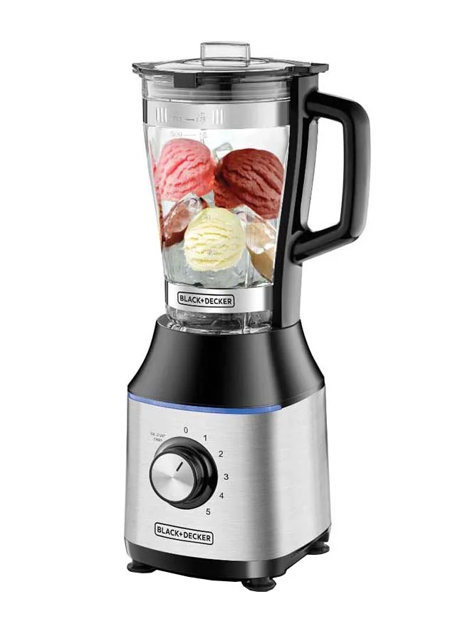 BLACK+DECKER High-Speed Premium Blender, Durable Glass Jar, Powerful Motor, 3 Speed Settings, Pulse Function, Ice Crushing Capability, Easy Clean Design, 1.75 L 700 W BX650G-B5 Black/Silver