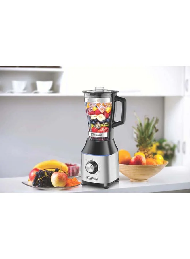 BLACK+DECKER High-Speed Premium Blender, Durable Glass Jar, Powerful Motor, 3 Speed Settings, Pulse Function, Ice Crushing Capability, Easy Clean Design, 1.75 L 700 W BX650G-B5 Black/Silver