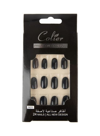 طقم أظافر مستعارة، 24 قطعة أسود لامع M25 - v1640050583/N52213162A_1