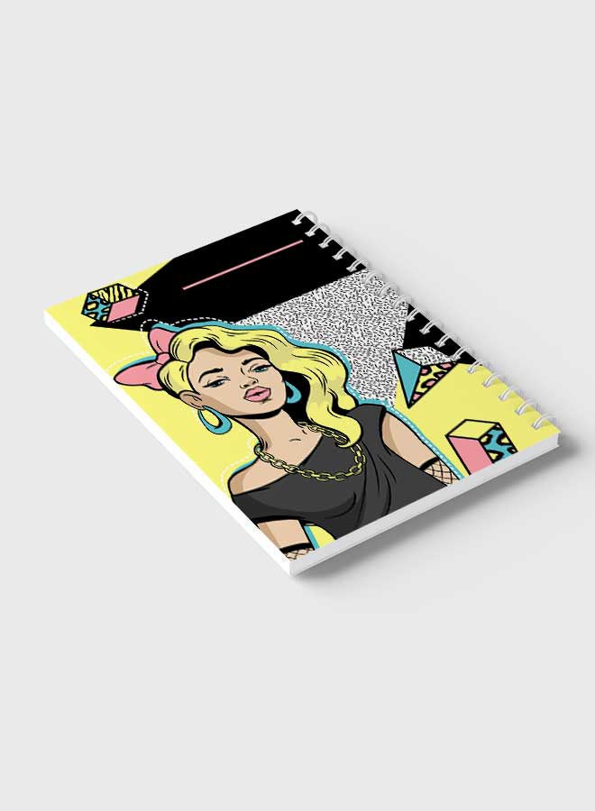 LOWHA - Spiral Notebook For School Or Business Note Taking With 60 Sheets Retro Design With Woman Art Multicolour - Image 1