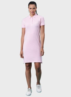 Logo Embroidered Short Sleeves Polo Neck Mini Dress Candy Pink